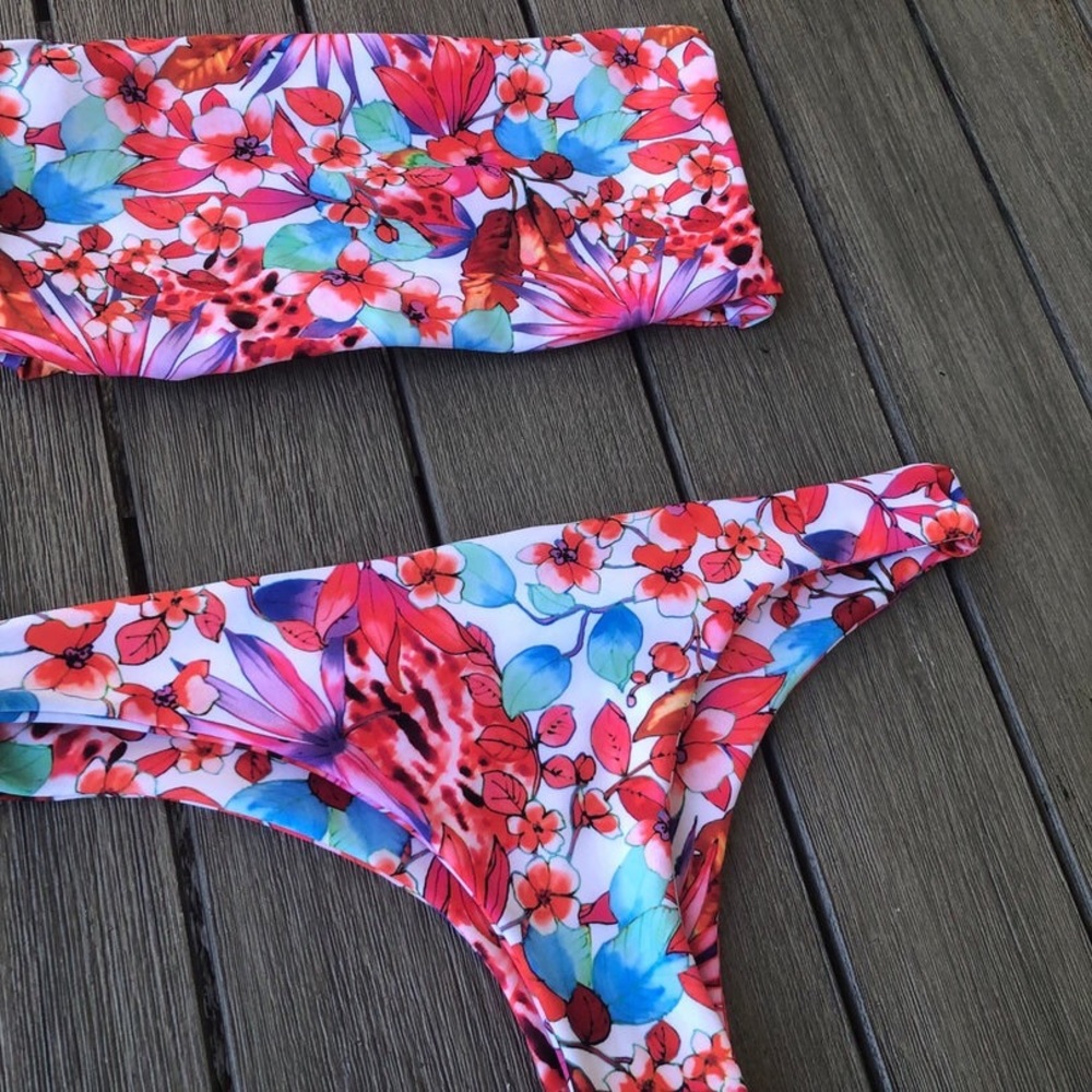 Colorful floral Bandeau bikini set
